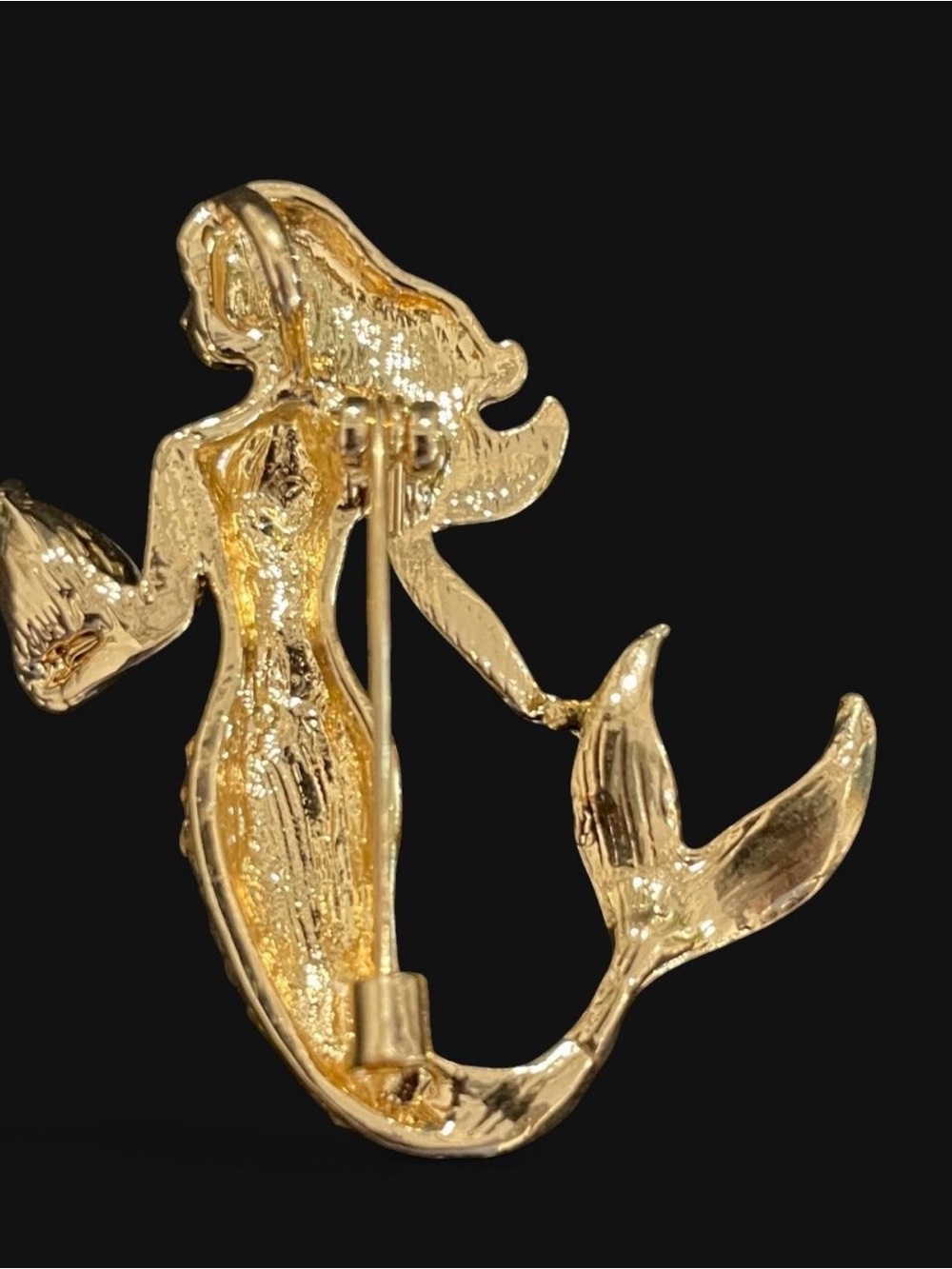Gold-Tone Mermaid Brooch with Blue and Clear Stones - Picture 2 of 3
